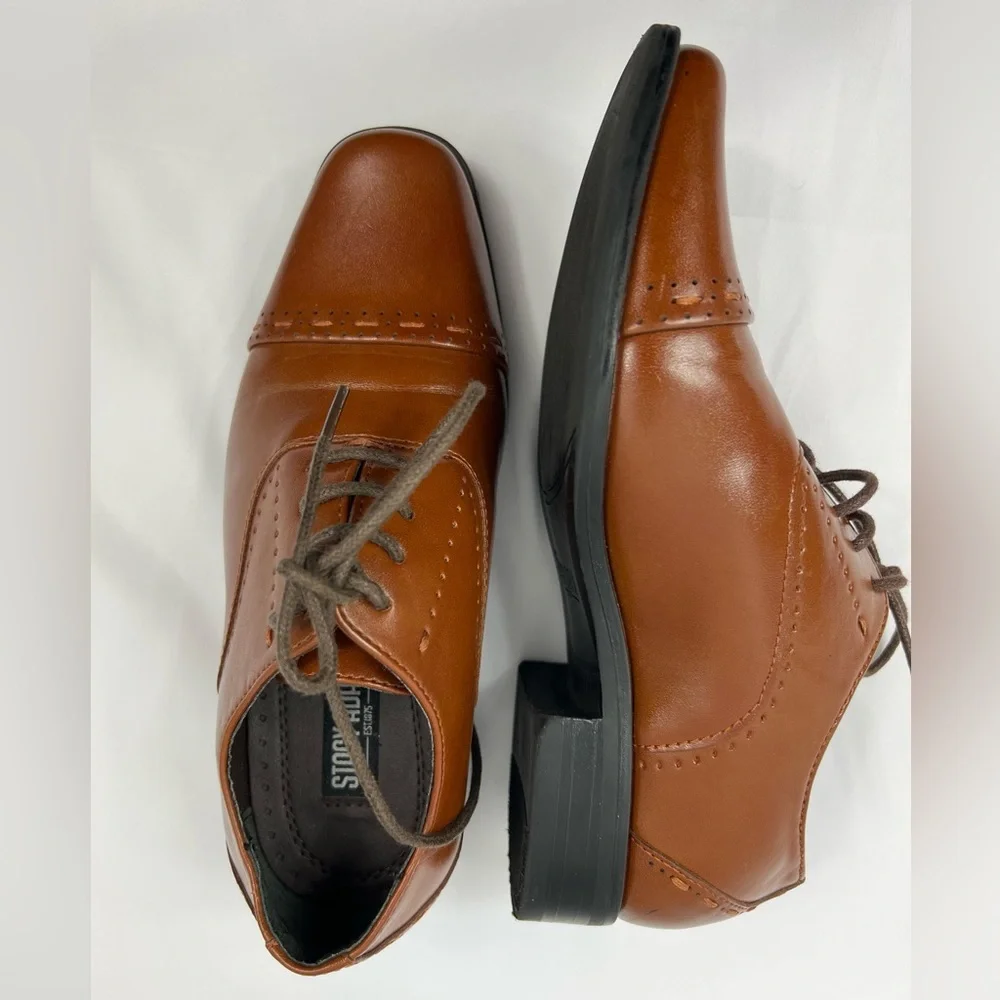 STACY ADAMS Cognac Brown Templeton Oxford Cap Toe Dress Shoes Kid's Size 13.5M